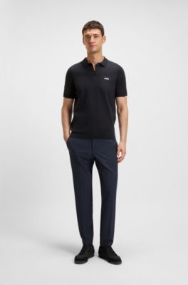 Maglione stile polo in cotone con colletto con zip, Blu scuro