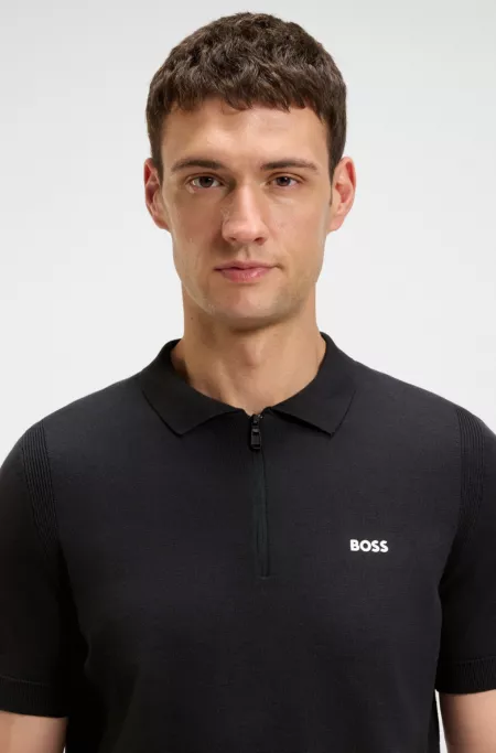 Zip-neck knit polo sweater in cotton