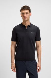 Polo van katoen met kraag met rits, Donkerblauw