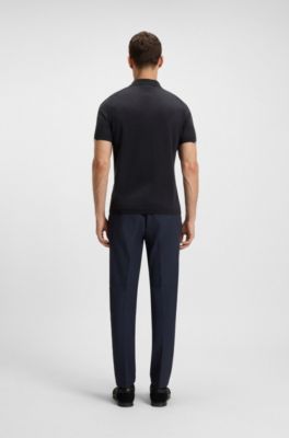 Maglione stile polo in cotone con colletto con zip, Blu scuro