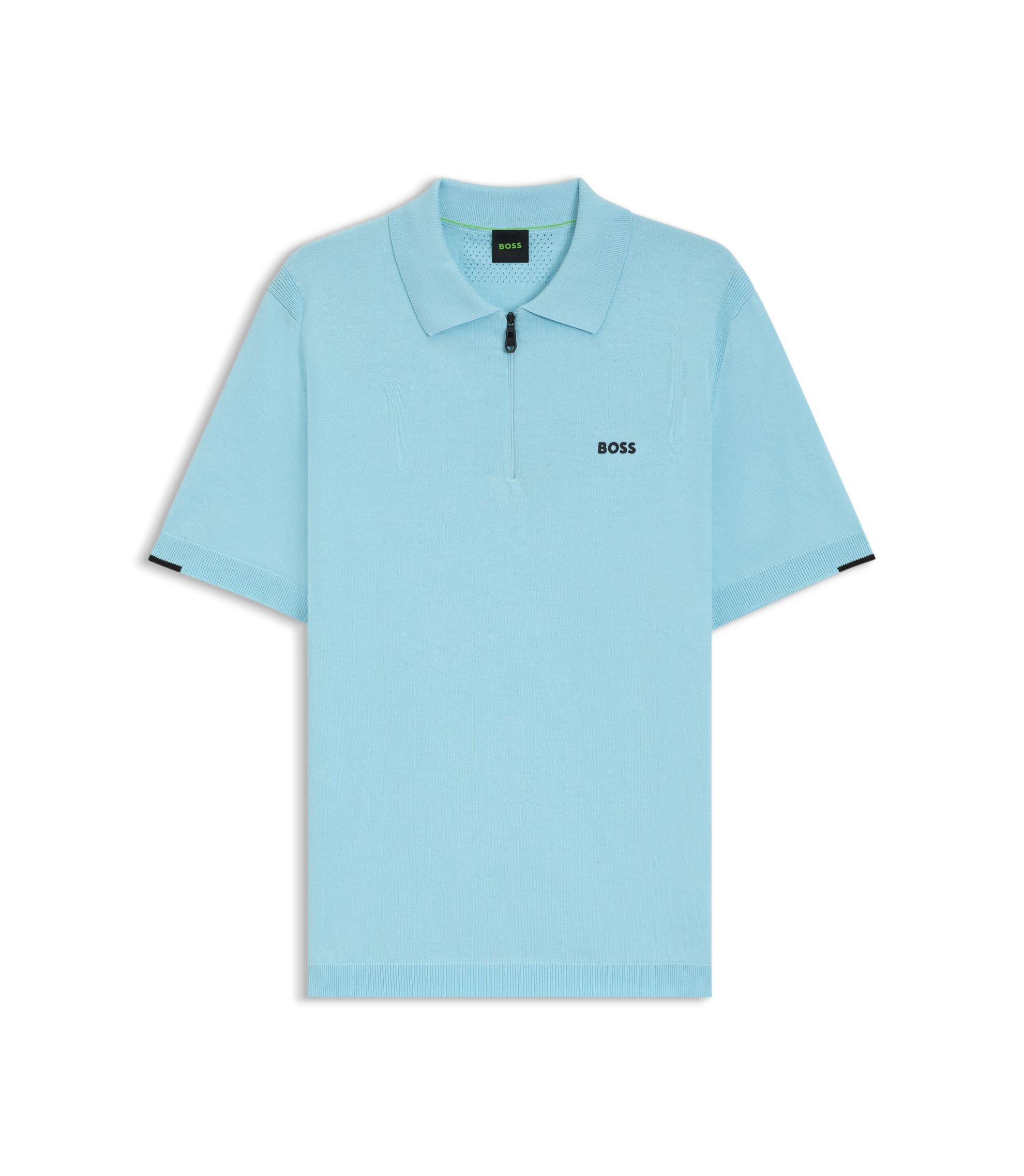 BOSS - ジップネック ニットポロセーター コットン - ライトブルー