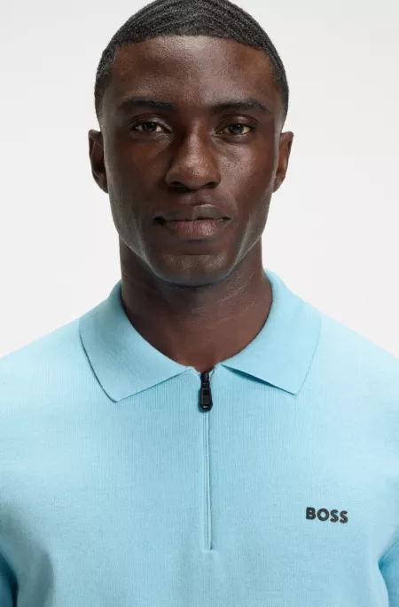 Zip-neck knit polo sweater in cotton
