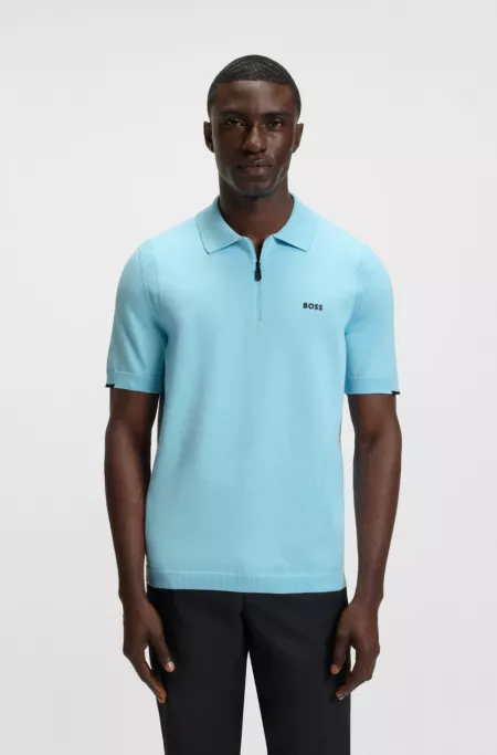 Zip-neck knit polo sweater in cotton