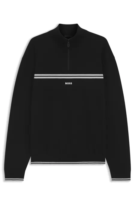 Zip-neck cotton-blend sweater with stripe details