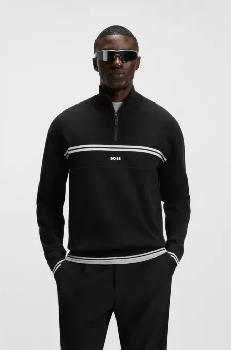 Pull en coton mélangé à encolure zippée et rayures