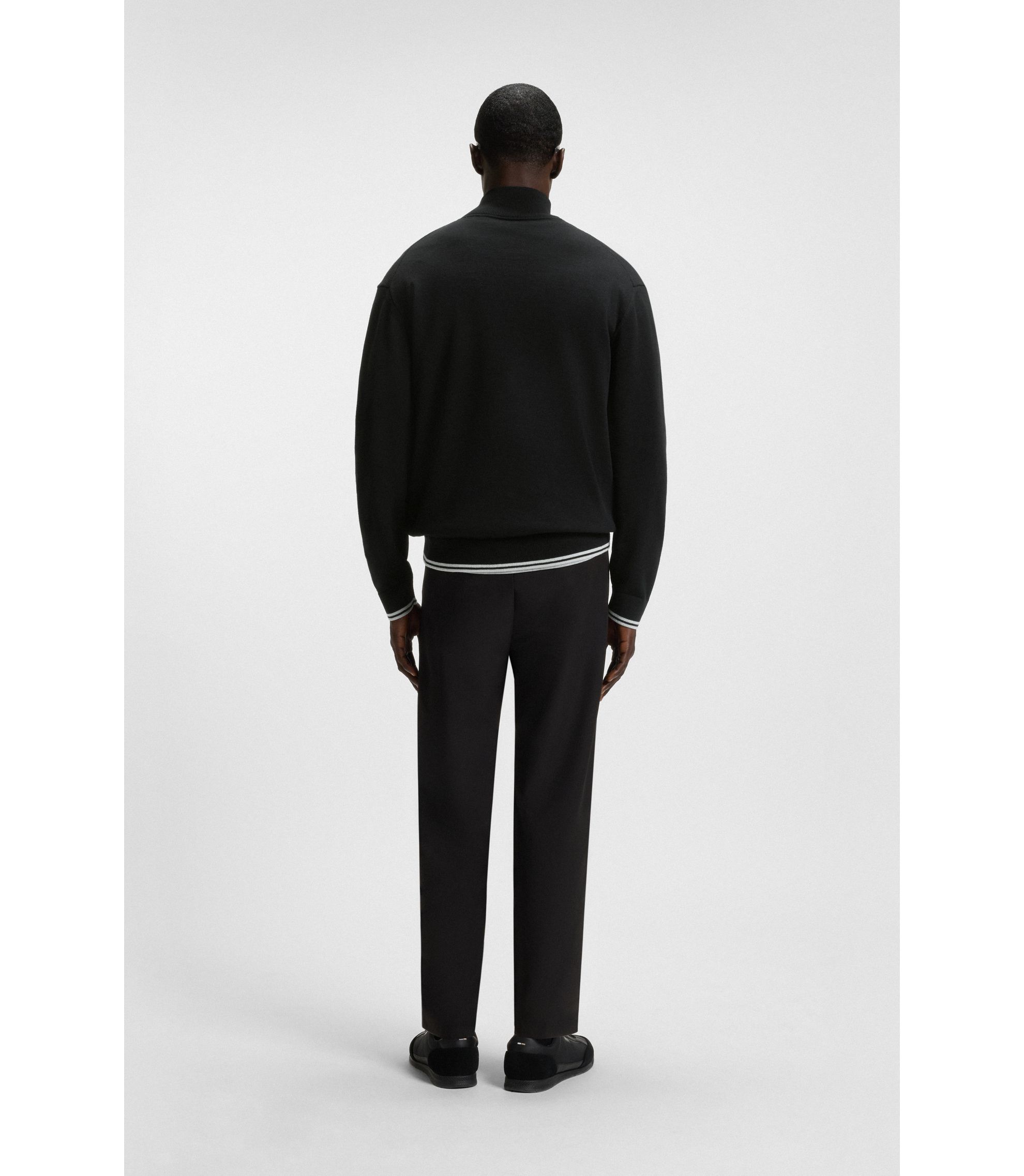 BOSS - コットンブレンド ジップネックセーター ストライプディテール