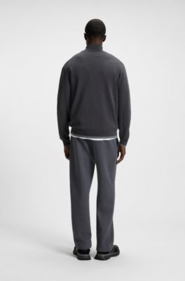Zip-neck cotton-blend sweater with stripe details, Dark Grey