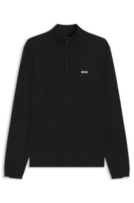 Zip-neck cotton sweater with logo print, Black
