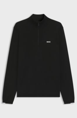 Zip-neck cotton sweater with logo print, Black