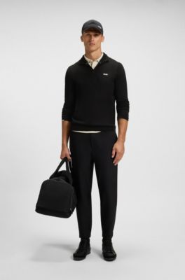 Zip-neck cotton sweater with logo print, Black