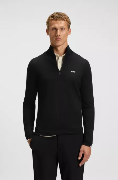 Zip-neck cotton sweater with logo print