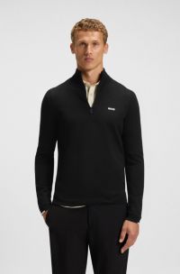 Zip-neck cotton sweater with logo print, Black