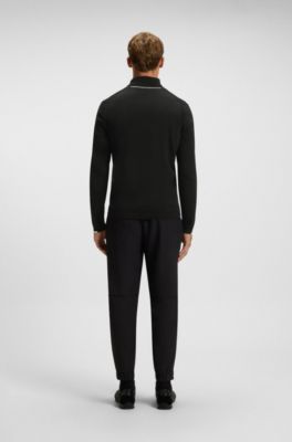 Zip-neck cotton sweater with logo print, Black