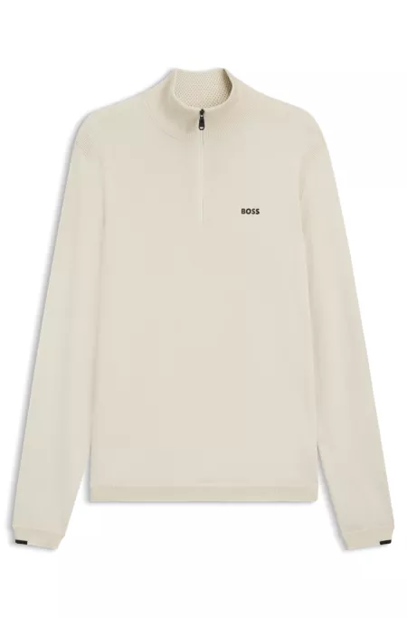 Zip-neck cotton sweater with logo print
