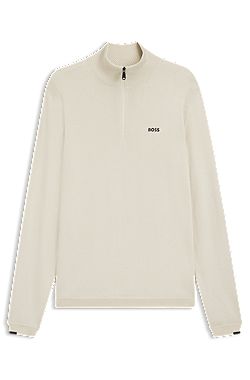 Zip-neck cotton sweater with logo print