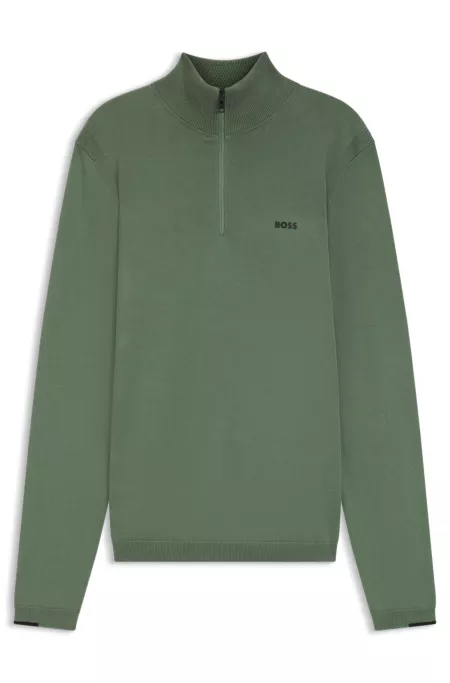 Zip-neck cotton sweater with logo print