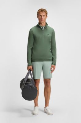 Zip-neck cotton sweater with logo print, Green