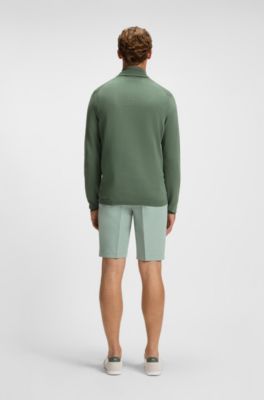 Zip-neck cotton sweater with logo print, Green