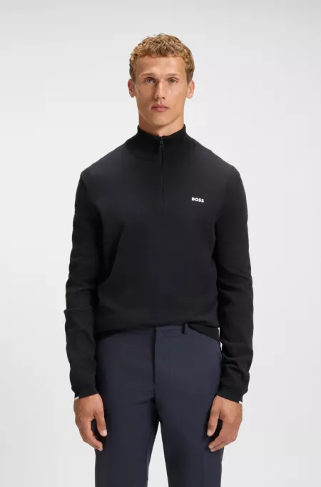 Zip-neck cotton sweater with logo print