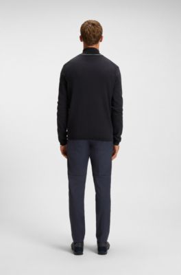 Zip-neck cotton sweater with logo print, Dark Blue