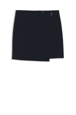 Crepe mini skirt with wrap front, Dark Blue
