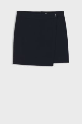 Crepe mini skirt with wrap front, Dark Blue