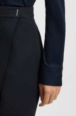 Crepe mini skirt with wrap front, Dark Blue