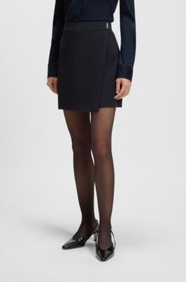 Crepe mini skirt with wrap front, Dark Blue