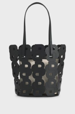 Double B monogram leather tote bag with internal pouch, Black