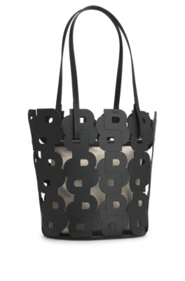 Double B monogram leather tote bag with internal pouch, Black