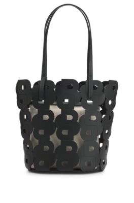 Double B monogram leather tote bag with internal pouch, Black