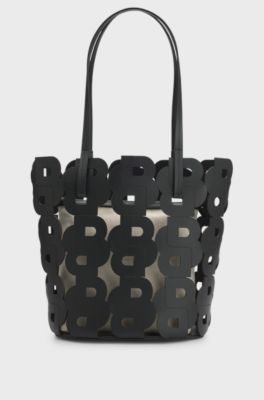 Double B monogram leather tote bag with internal pouch, Black