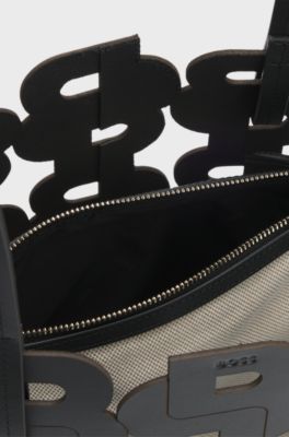 Double B monogram leather tote bag with internal pouch, Black