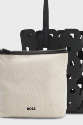 Double B monogram leather tote bag with internal pouch, Black