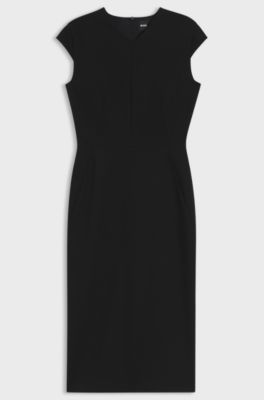 Cap-sleeve dress in stretch fabric, Black