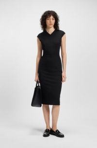Cap-sleeve dress in stretch fabric, Black