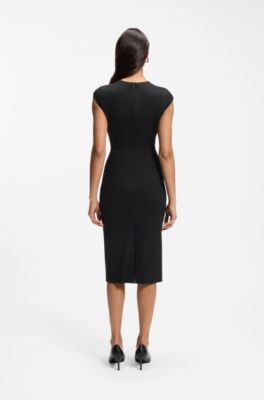 Cap-sleeve dress in stretch fabric, Black