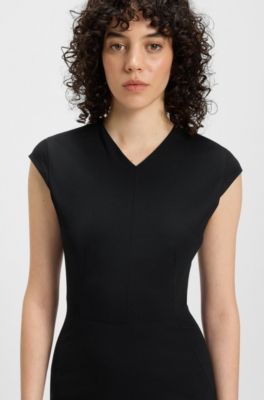 Cap-sleeve dress in stretch fabric, Black