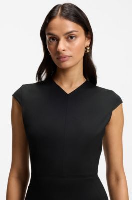 Cap-sleeve dress in stretch fabric, Black