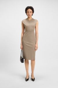 Cap-sleeve dress in stretch fabric, Beige