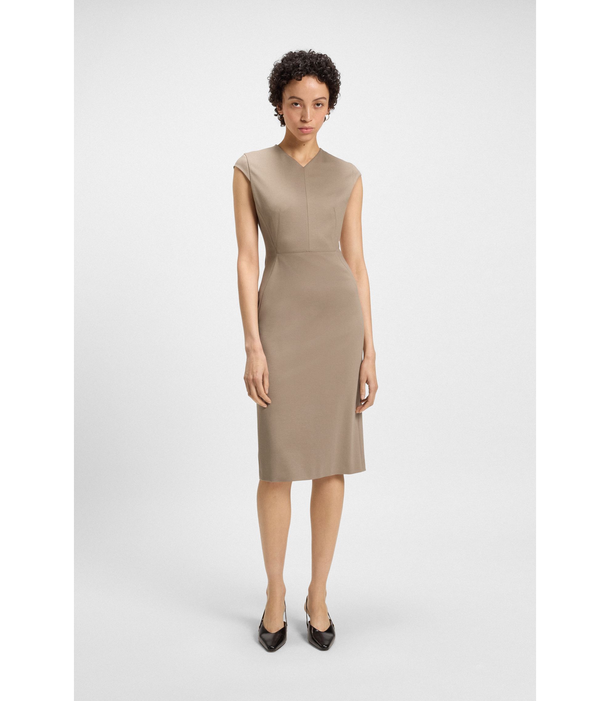 BOSS - キャップスリーブ ドレス ストレッチファブリック - ベージュ
