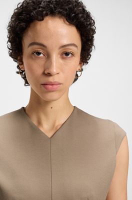 Vestido de manga casquillo en tejido el&aacute;stico, Beige