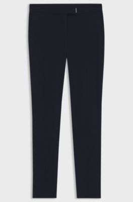 Slim fit-byxor med slitsad f&aring;ll, M&ouml;rkbl&aring;