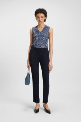 Slim-fit trousers with slit hems, Dark Blue