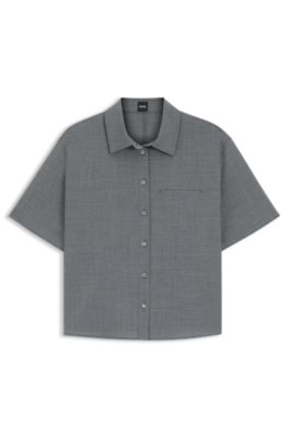 Chemisier court en laine vierge chin&eacute;e, Gris