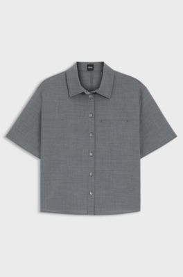 Cropped blouse in melange virgin wool, Grey