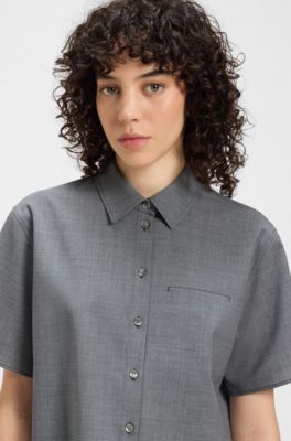Cropped blouse in melange virgin wool, Grey