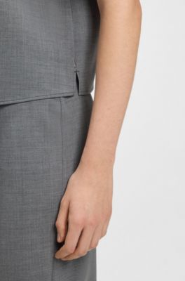 Cropped blouse in melange virgin wool, Grey