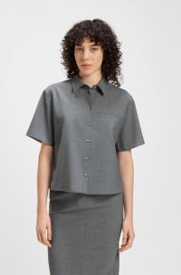Camicetta corta in lana vergine mélange, Grigio