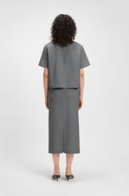 Cropped blouse in melange virgin wool, Grey